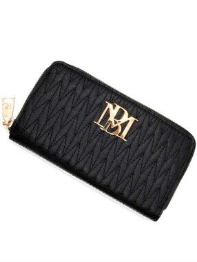 New Badgley Mischka Women's Zip Around Logo Continental Wallet - Black Clutch